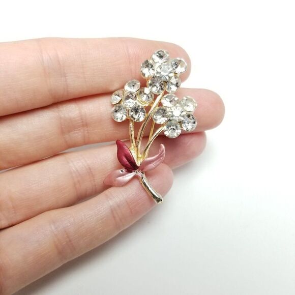 Vintage Rhinestone Flower Cluster Brooch, Bouquette Shape, Enamel, Estate - Picture 5 of 6